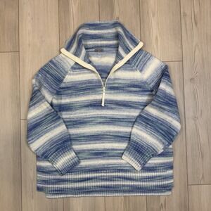 T By Talbots Large Blue Ombré Stripe Half-Zip Sweater Mockneck Side Slits Soft
